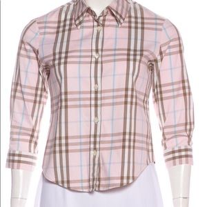 Pink Burberry checkered button-up